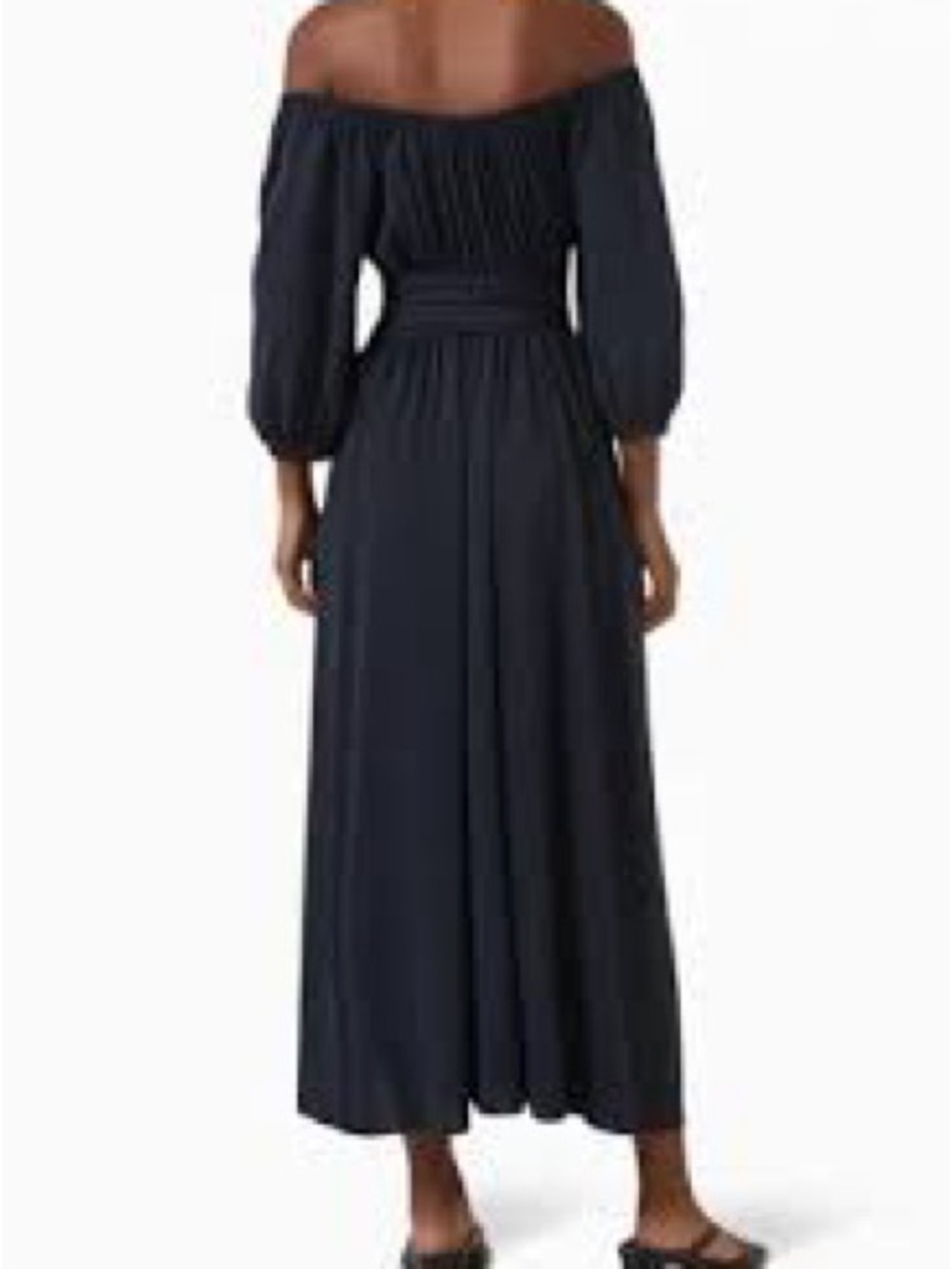 Stunning rare stretch 60s vintage! Alison Off-Shoulder Black Dress Puff Sleeves